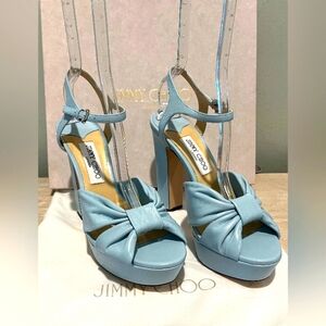 Jimmy Choo Womens Ice Blue Nappa Leather Platform Sandals Size 40.5 Ital…